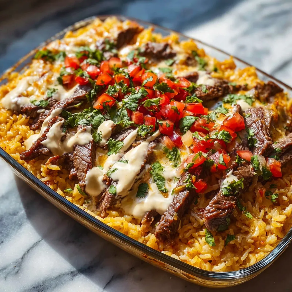 Ultimate Steak Queso Rice Casserole with Tender Beef and Melted Cheese - secondary view